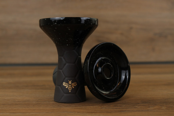 Bee Hookah Phunnel Black - Half Glazed Black Black White