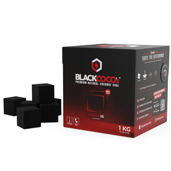 Black Cocos Premium Kokosnuss Naturkohle 1KG 26mm