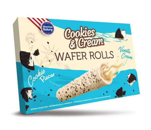 American Bakery Cookies & Cream Chocolate Wafer Rolls 120g